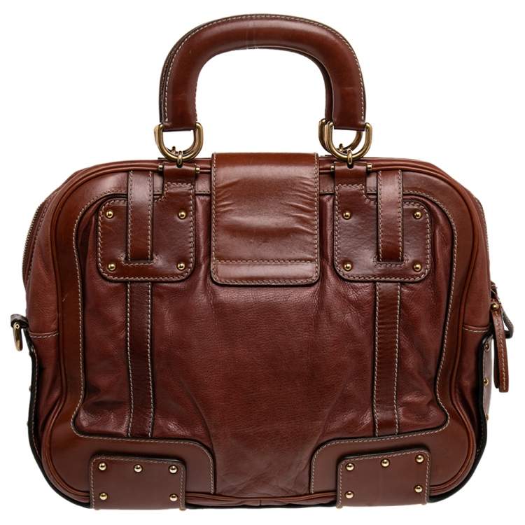 Pre Owned Dolce & Gabbana Brown Leather Miss Easy Way Satchel