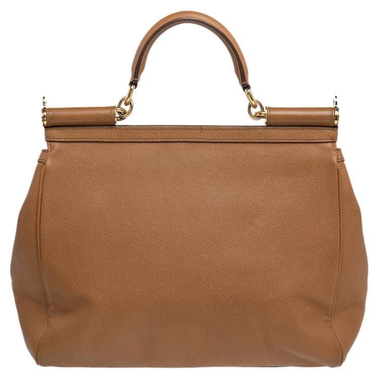 Pre Owned Dolce & Gabbana Brown Leather Large Miss Sicily Top Handle Bag