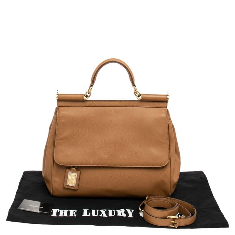 Pre Owned Dolce & Gabbana Brown Leather Large Miss Sicily Top Handle Bag