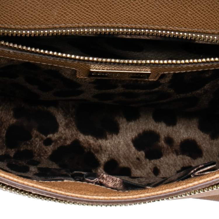 Pre Owned Dolce & Gabbana Brown Leather Large Miss Sicily Top Handle Bag