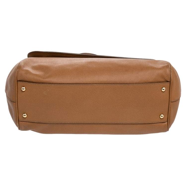 Pre Owned Dolce & Gabbana Brown Leather Large Miss Sicily Top Handle Bag