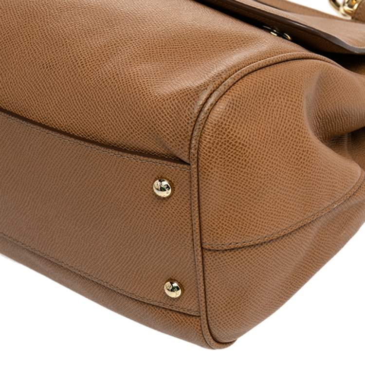 Pre Owned Dolce & Gabbana Brown Leather Large Miss Sicily Top Handle Bag