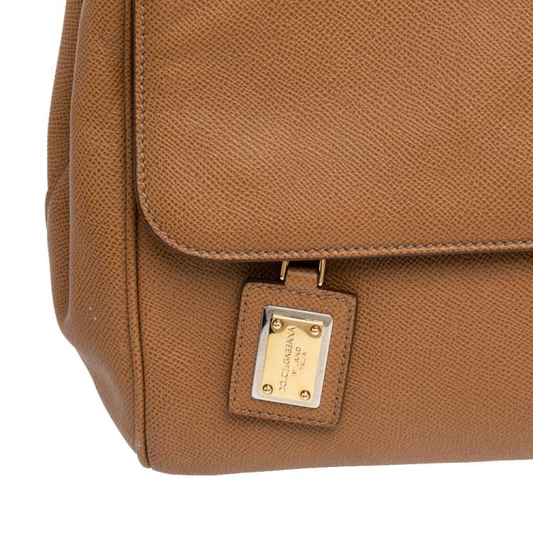 Pre Owned Dolce & Gabbana Brown Leather Large Miss Sicily Top Handle Bag