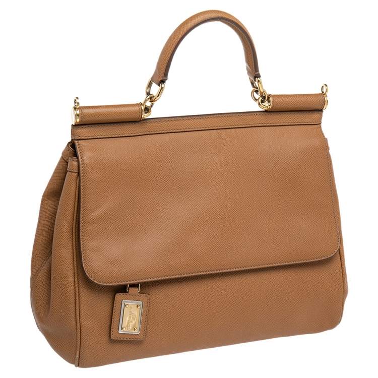 Pre Owned Dolce & Gabbana Brown Leather Large Miss Sicily Top Handle Bag