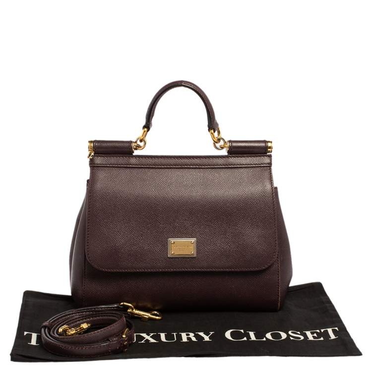 Pre Owned Dolce & Gabbana Plum Leather Medium Miss Sicily Top Handle Bag