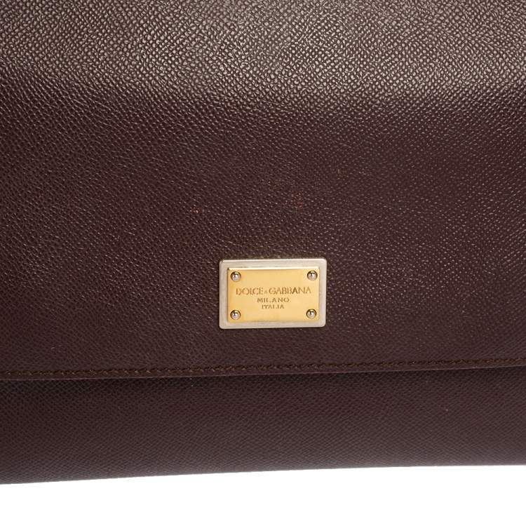 Pre Owned Dolce & Gabbana Plum Leather Medium Miss Sicily Top Handle Bag