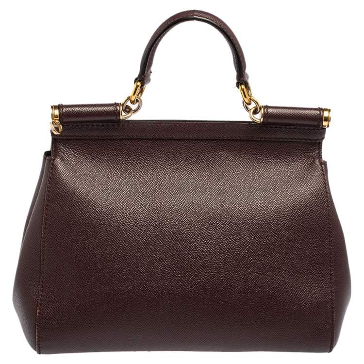 Pre Owned Dolce & Gabbana Plum Leather Medium Miss Sicily Top Handle Bag