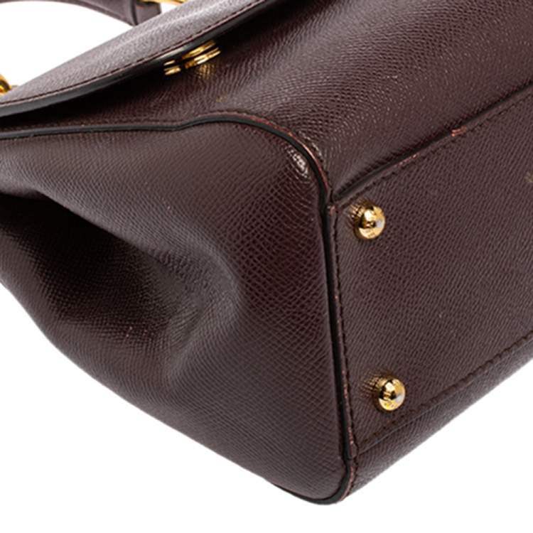Pre Owned Dolce & Gabbana Plum Leather Medium Miss Sicily Top Handle Bag