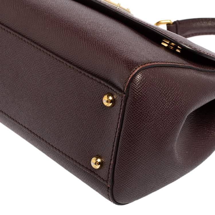 Pre Owned Dolce & Gabbana Plum Leather Medium Miss Sicily Top Handle Bag