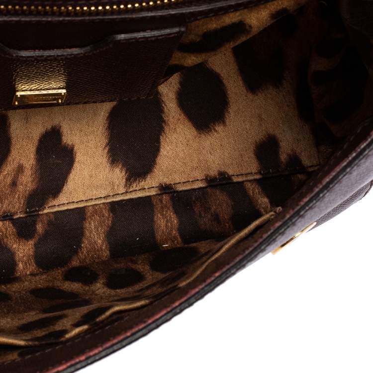 Pre Owned Dolce & Gabbana Plum Leather Medium Miss Sicily Top Handle Bag
