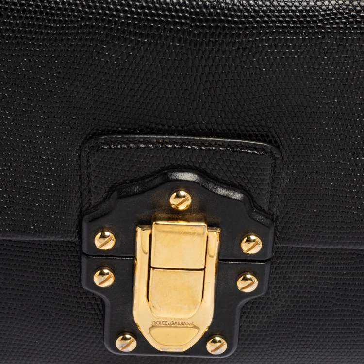 Pre Owned Dolce & Gabbana Black Lizard Embossed Leather Lucia Top Handle Bag