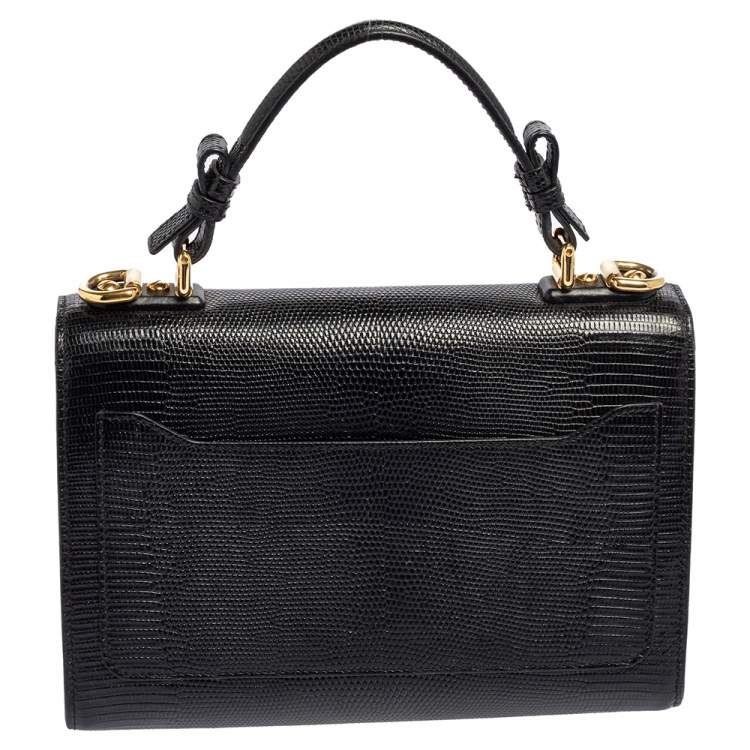 Pre Owned Dolce & Gabbana Black Lizard Embossed Leather Lucia Top Handle Bag