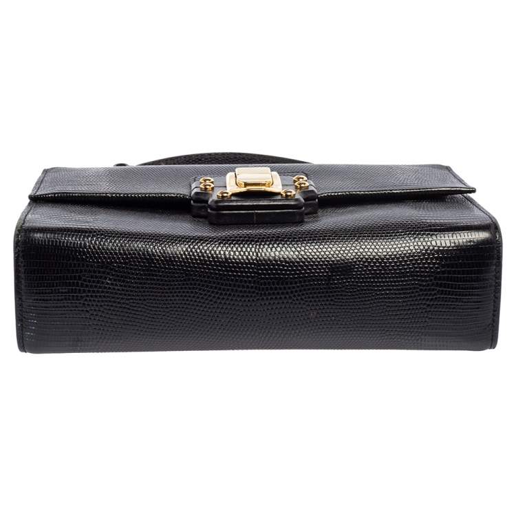 Pre Owned Dolce & Gabbana Black Lizard Embossed Leather Lucia Top Handle Bag
