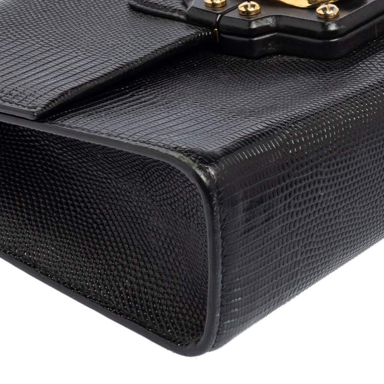Pre Owned Dolce & Gabbana Black Lizard Embossed Leather Lucia Top Handle Bag