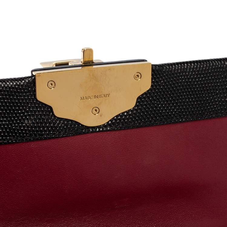 Pre Owned Dolce & Gabbana Black Lizard Embossed Leather Lucia Top Handle Bag