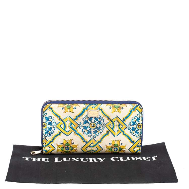 Pre Owned Dolce & Gabbana Multicolor Majolica Printed Leather Zip Around Wallet