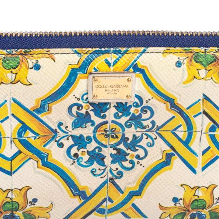Pre Owned Dolce & Gabbana Multicolor Majolica Printed Leather Zip Around Wallet