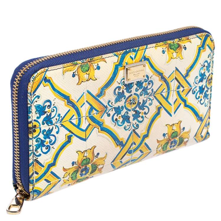 Pre Owned Dolce & Gabbana Multicolor Majolica Printed Leather Zip Around Wallet
