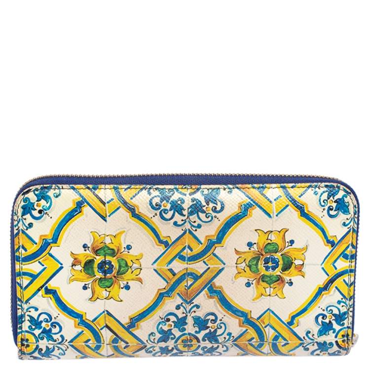 Pre Owned Dolce & Gabbana Multicolor Majolica Printed Leather Zip Around Wallet