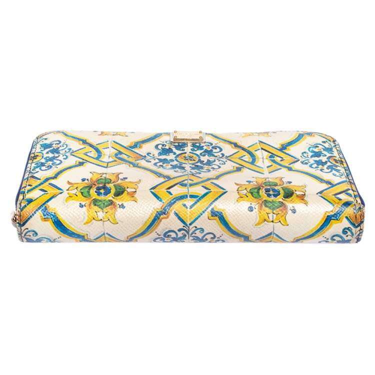Pre Owned Dolce & Gabbana Multicolor Majolica Printed Leather Zip Around Wallet