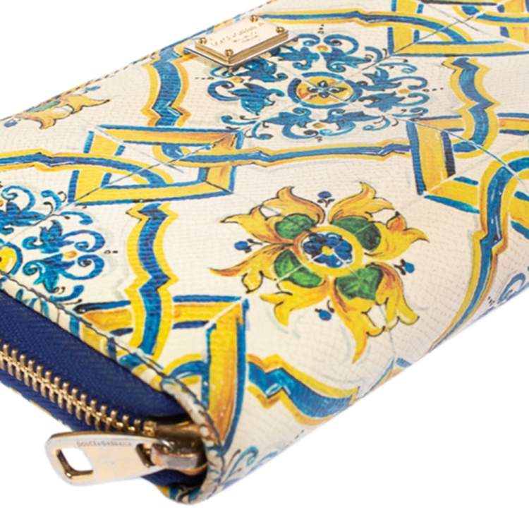 Pre Owned Dolce & Gabbana Multicolor Majolica Printed Leather Zip Around Wallet