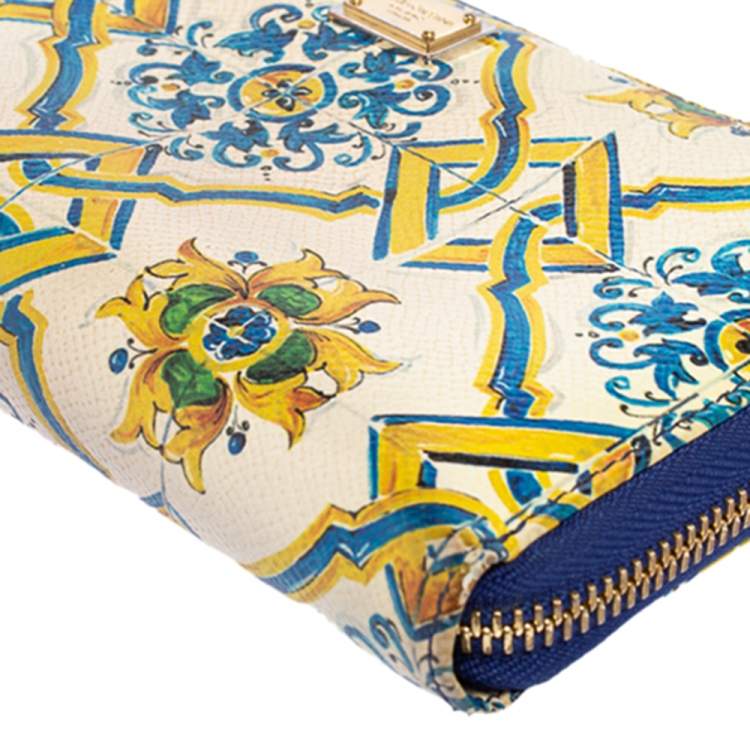 Pre Owned Dolce & Gabbana Multicolor Majolica Printed Leather Zip Around Wallet