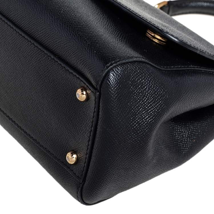 Pre Owned Dolce & Gabbana Black Leather Medium Miss Sicily Top Handle Bag