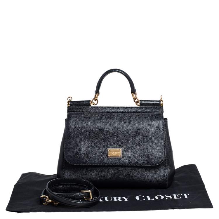 Pre Owned Dolce & Gabbana Black Leather Medium Miss Sicily Top Handle Bag