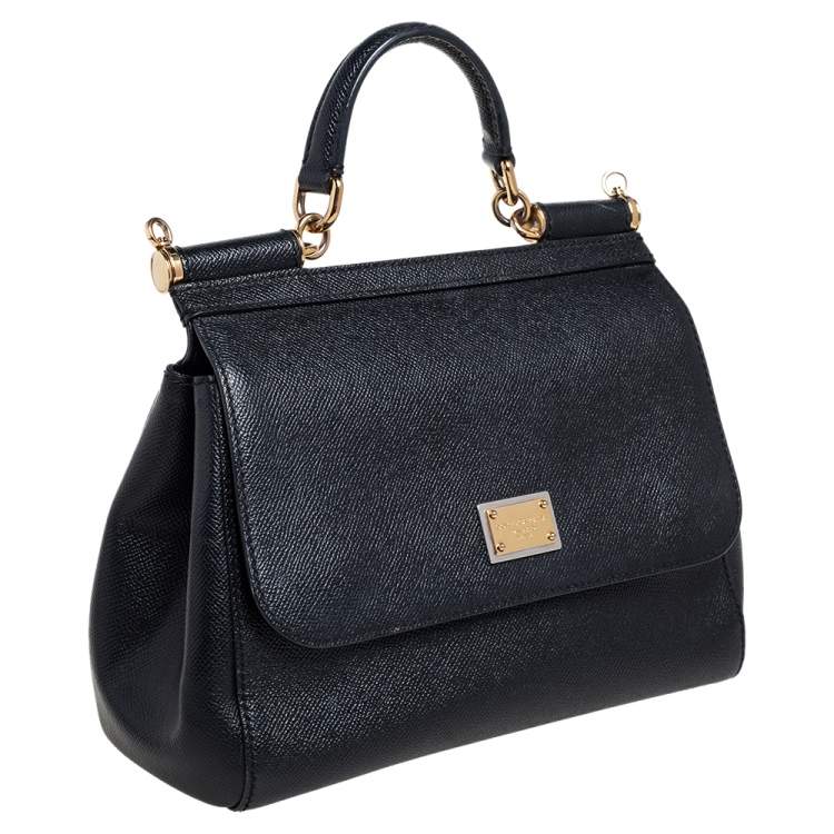 Pre Owned Dolce & Gabbana Black Leather Medium Miss Sicily Top Handle Bag