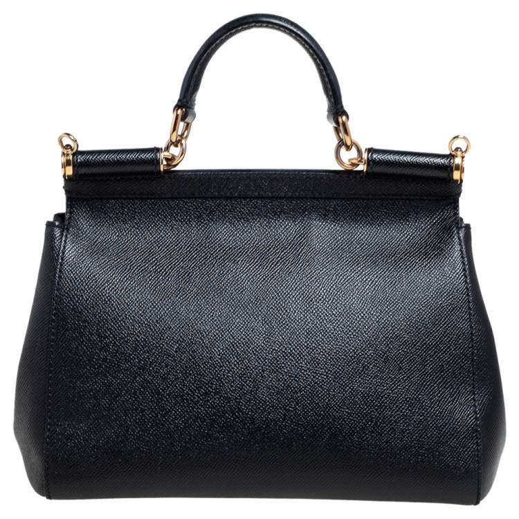 Pre Owned Dolce & Gabbana Black Leather Medium Miss Sicily Top Handle Bag