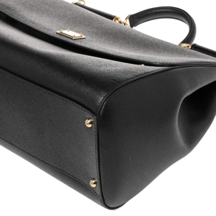 Pre Owned Dolce & Gabbana Black Leather Extra Large Miss Sicily Top Handle Bag
