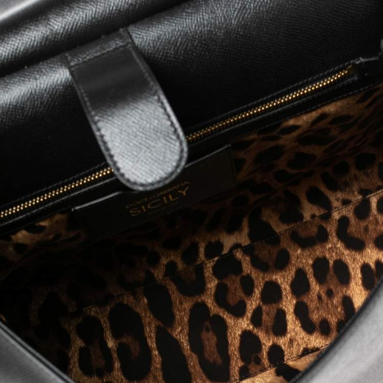 Pre Owned Dolce & Gabbana Black Leather Extra Large Miss Sicily Top Handle Bag