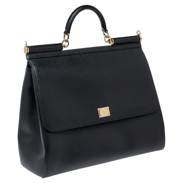 Pre Owned Dolce & Gabbana Black Leather Extra Large Miss Sicily Top Handle Bag