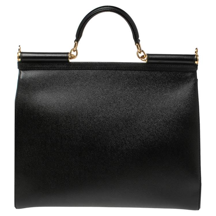 Pre Owned Dolce & Gabbana Black Leather Extra Large Miss Sicily Top Handle Bag