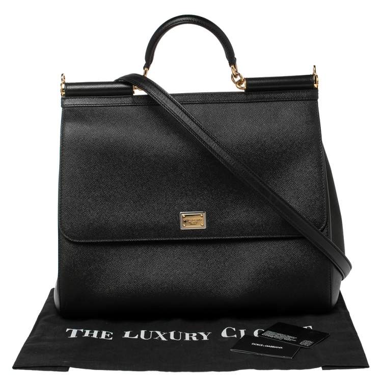 Pre Owned Dolce & Gabbana Black Leather Extra Large Miss Sicily Top Handle Bag