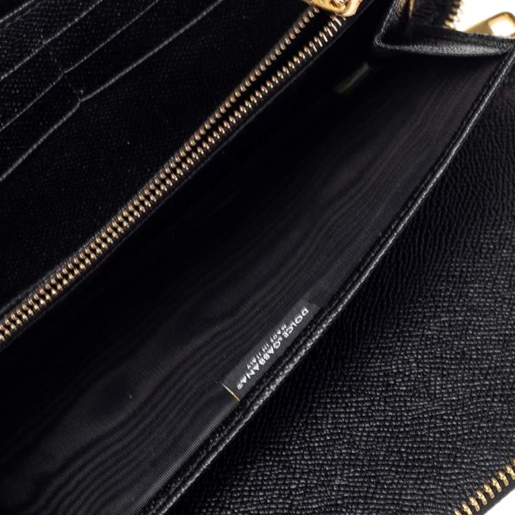 Pre Owned Dolce & Gabbana Black/Brown Leopard Print Coated Canvas Zip Around Wallet Organizer