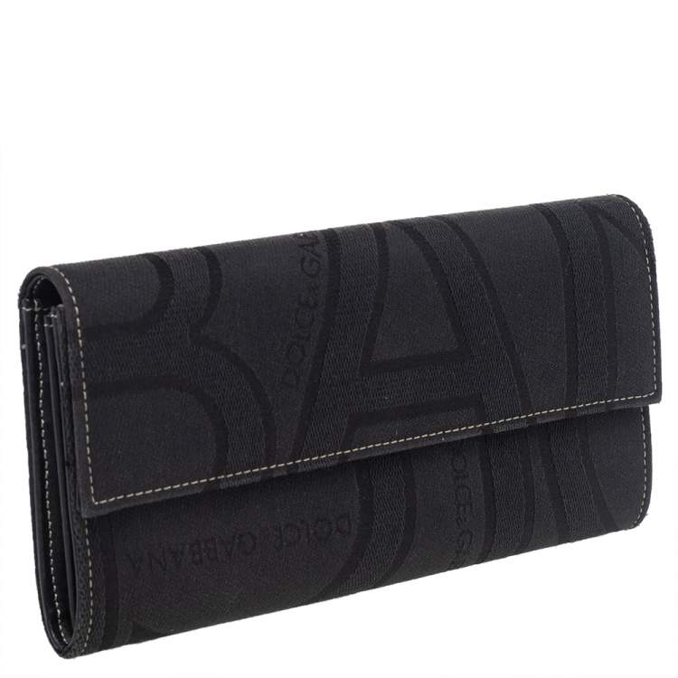 Pre Owned Dolce & Gabbana Black Jacquard Flap Continental Wallet