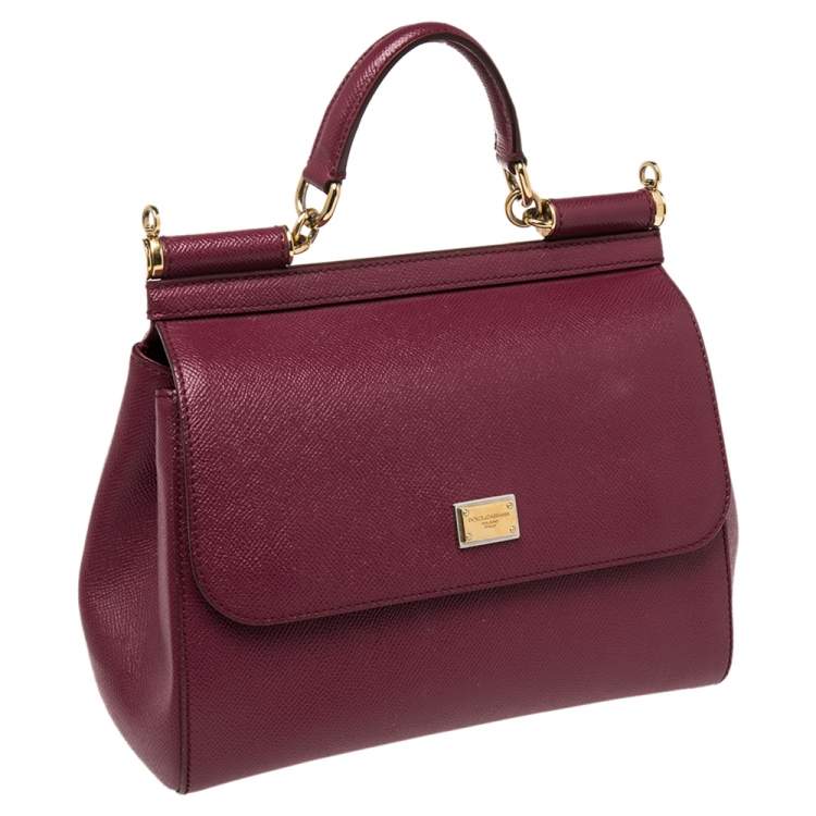Pre Owned Dolce & Gabbana Fuchsia Leather Medium Miss Sicily Top Handle Bag