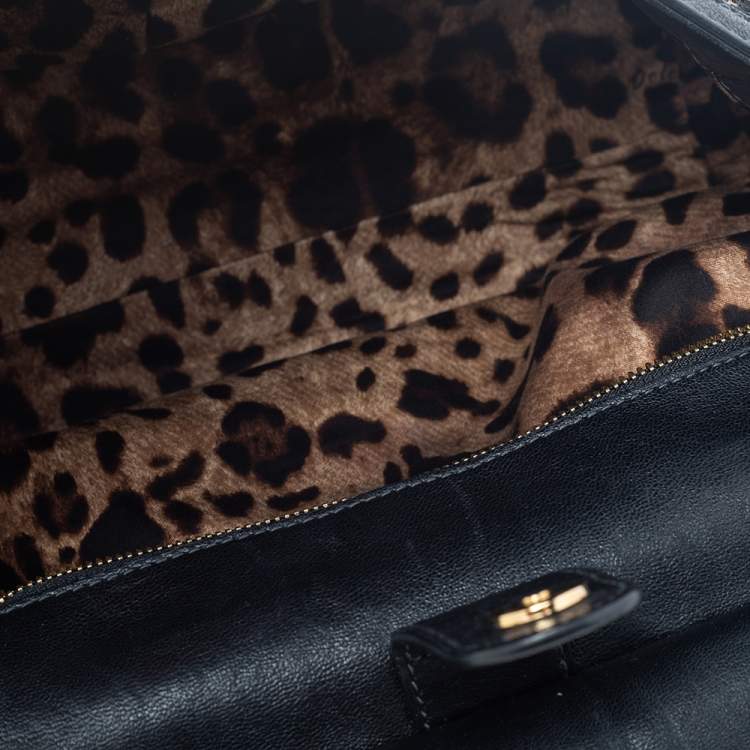 Pre Owned Dolce & Gabbana Black Lace And Leather Medium Miss Sicily Top Handle Bag