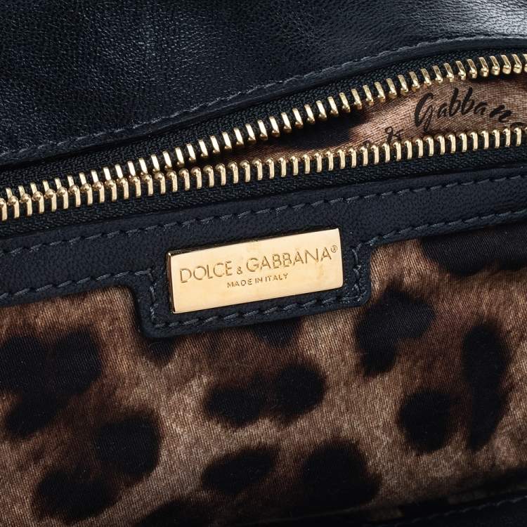 Pre Owned Dolce & Gabbana Black Lace And Leather Medium Miss Sicily Top Handle Bag