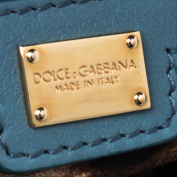Pre Owned Dolce & Gabbana Blue Woven Raffia and Leather Padlock Shoulder Bag