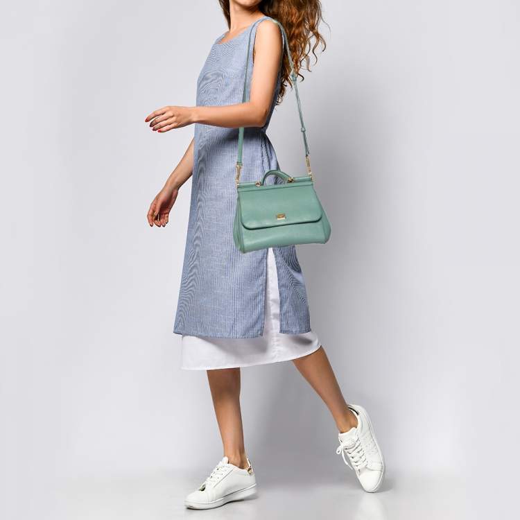 Pre Owned Dolce & Gabbana Pale Green Leather Medium Miss Sicily Bag