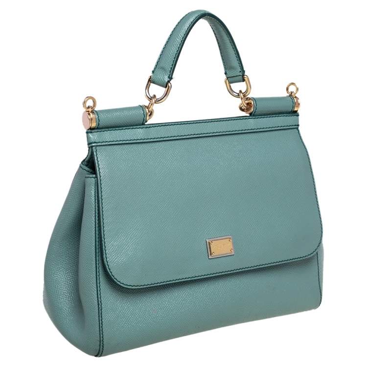 Pre Owned Dolce & Gabbana Pale Green Leather Medium Miss Sicily Bag