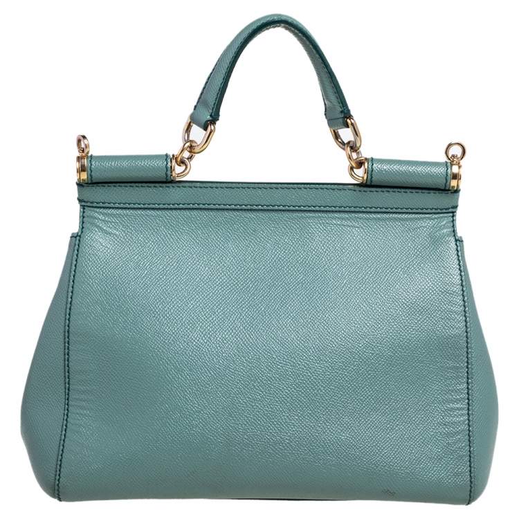 Pre Owned Dolce & Gabbana Pale Green Leather Medium Miss Sicily Bag