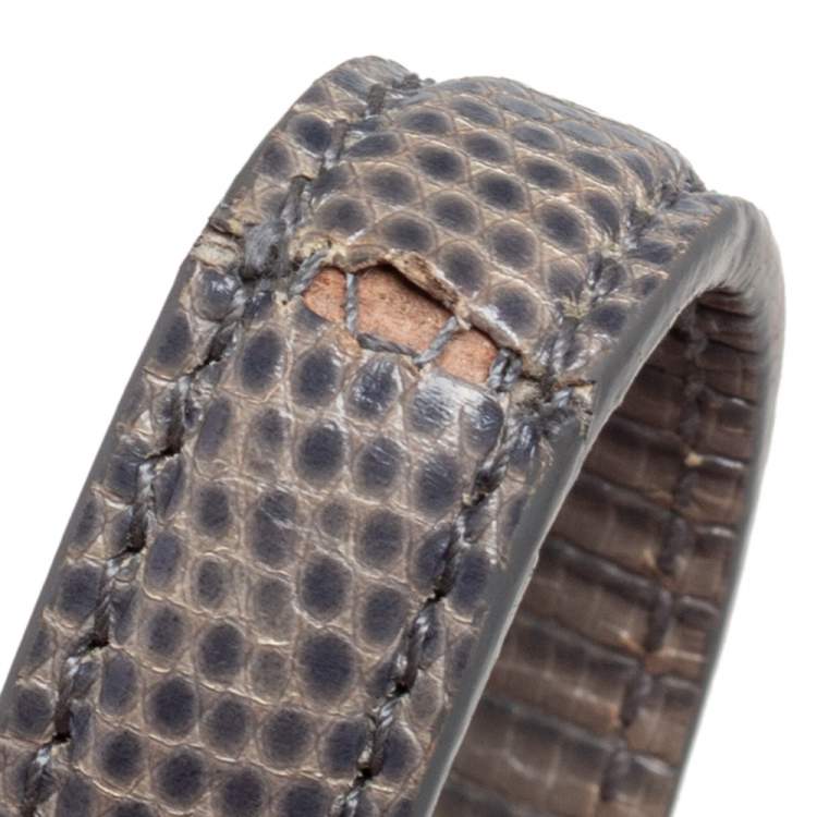 Pre Owned Dolce & Gabbana Grey Lizard Embossed Leather Medium Miss Sicily Bag