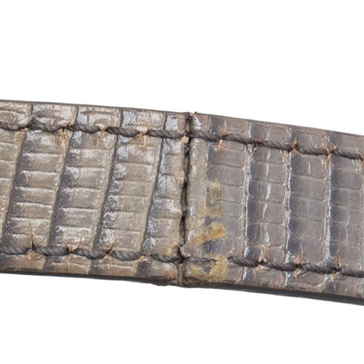 Pre Owned Dolce & Gabbana Grey Lizard Embossed Leather Medium Miss Sicily Bag