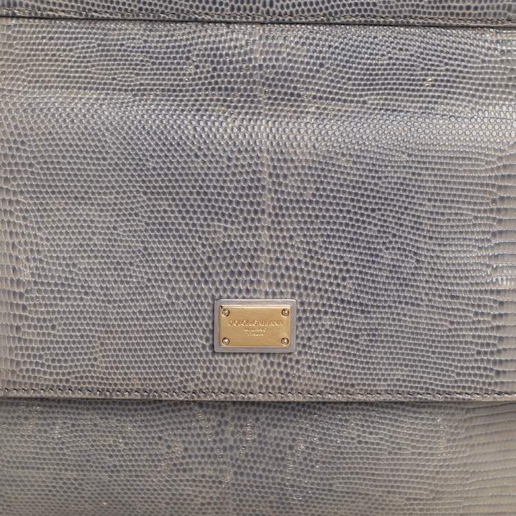 Pre Owned Dolce & Gabbana Grey Lizard Embossed Leather Medium Miss Sicily Bag