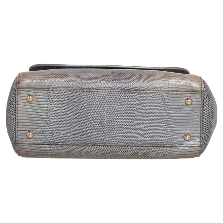 Pre Owned Dolce & Gabbana Grey Lizard Embossed Leather Medium Miss Sicily Bag