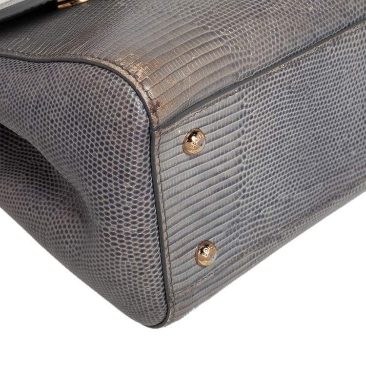 Pre Owned Dolce & Gabbana Grey Lizard Embossed Leather Medium Miss Sicily Bag