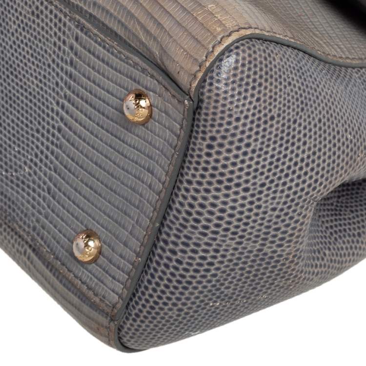 Pre Owned Dolce & Gabbana Grey Lizard Embossed Leather Medium Miss Sicily Bag